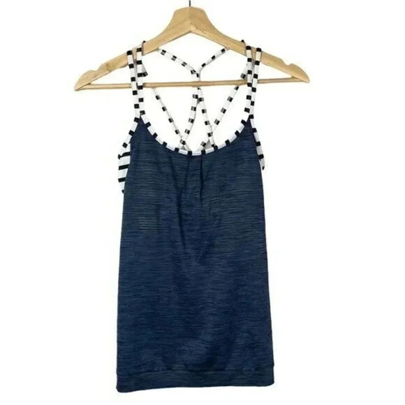 Athleta Navy Blue & White Hyper Stripe Energize Athletic Tank Top XS - Picture 2 of 4
